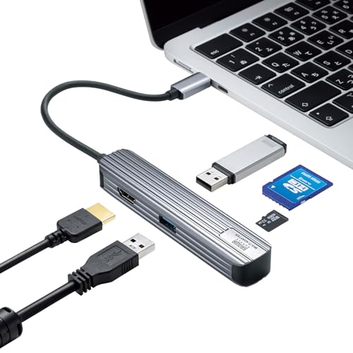 Sanwa Supply USB-3TCHC5S 5-in-1 USB Type-C Multi-Conversion Adapter (with HDMI and Card Reader)