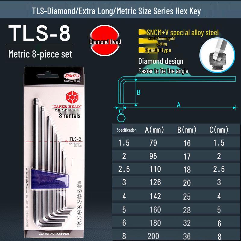 Japonská extra dlouhá sada šestihranných klíčů s kulovou hlavou (TLS-6/7/8/9)