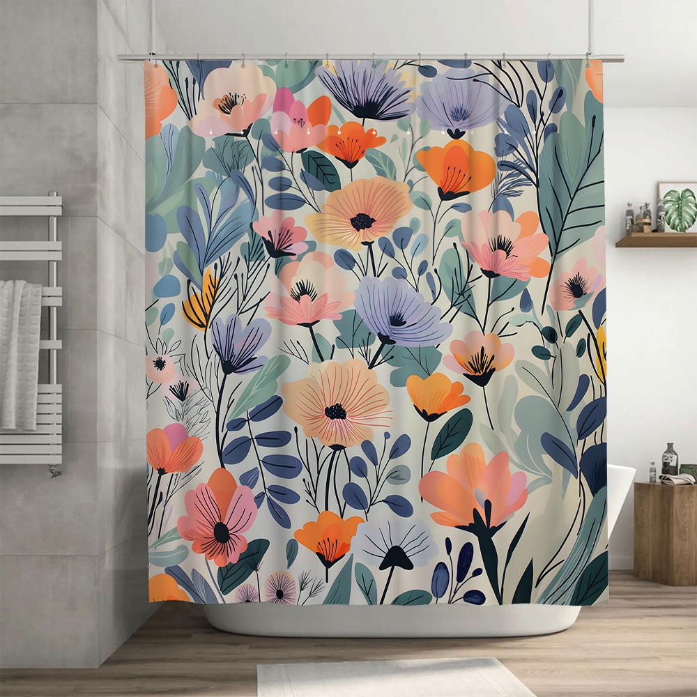 Charming Floral Print Shower Curtain Bath Decor for Modern Bathroom