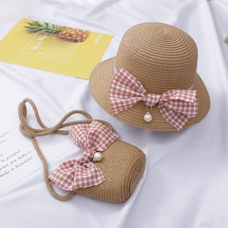 Summer Baby Straw Hat With Handbag Flower Breathable Beach Hat Bags Kids Hat Boy Girls Sun Visor UV Protection Panama Hat