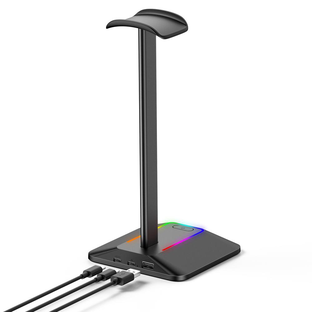 NEW BEE Z8 RGB Light Headphone Stand with USB + Type-C Expansion Hub Gaming Headset Holder Display Rack