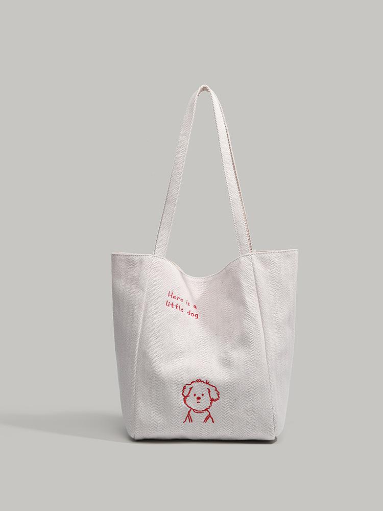 

Korean Lazy Wind Puppy Embroidered Canvas Bag Casual Simple Large Capacity Commuter Tote Bag Shoulder Handbag белый