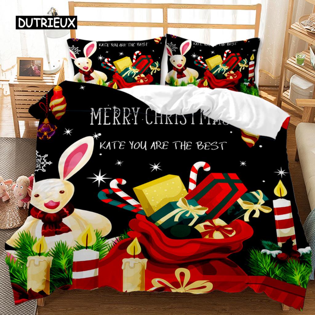Christmas Duvet Cover Set Christmas Gift Bunny Candle Christmas Theme Bedding Set Double Queen King Size Polyester Quilt Cover