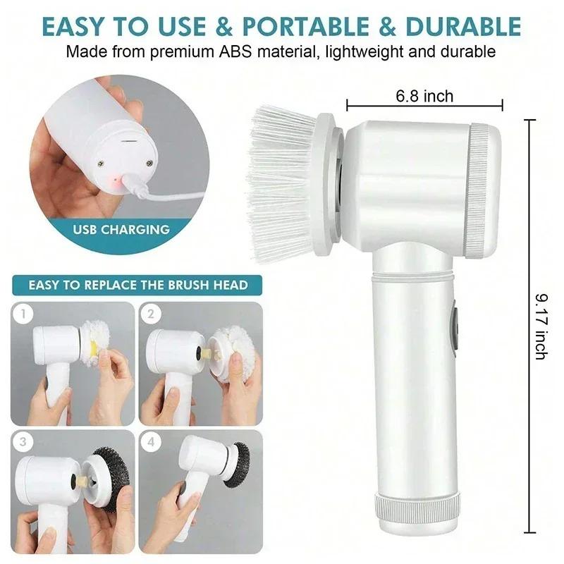 Electric Cleaning Brush Handheld Cleaning Brush With 5 Replaceable Brush Heads Electric Spin Scrubber Bathroom Cleaning Brush