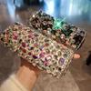 Custodia per Occhiali Lussuosa in Pelle Bianca e Nera Intarsiata di Cristallo Resistente alle Cadute per Donna
