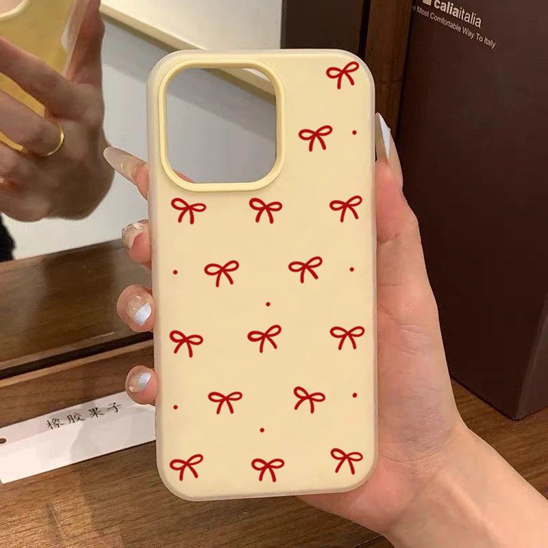 Custodia per Telefono Opaca con Stampa Fiocco Rosso Carino per iPhone 17 Air 16 15 14 13 12 11 Pro Max X XS XR 7 8 Plus 16E SE2 Cover Antiurto
