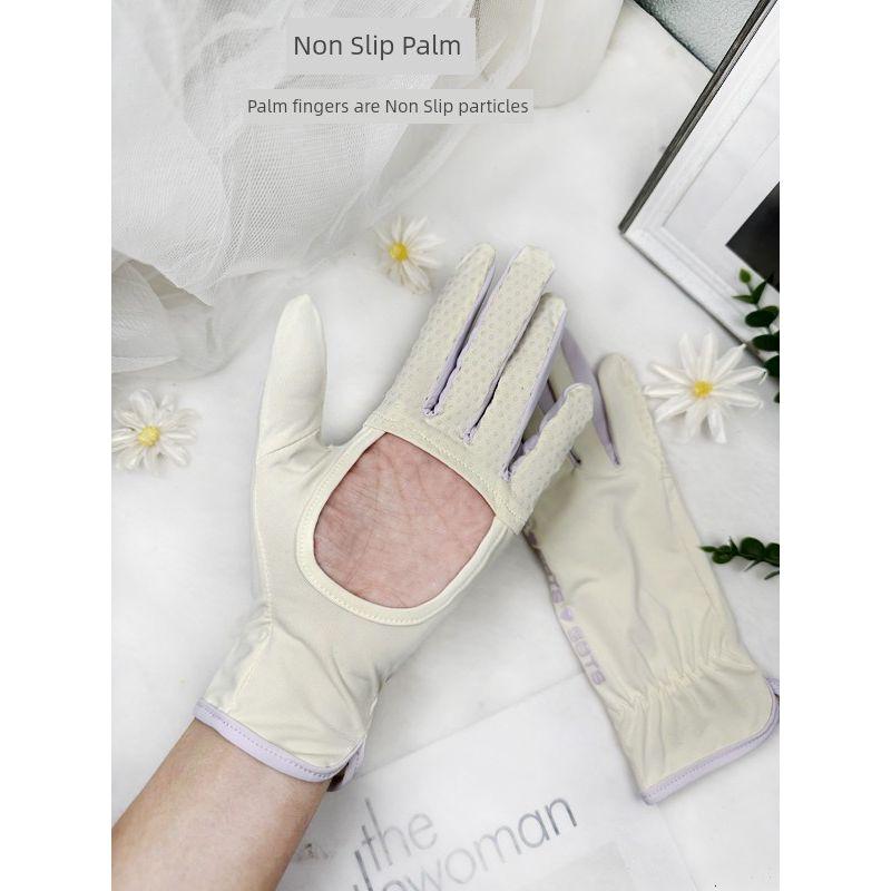 Ice Silk Sun Protection Gloves Women Summer Thin Breathable Palm Hollow Riding UV Protection Non-Slip Touch Screen