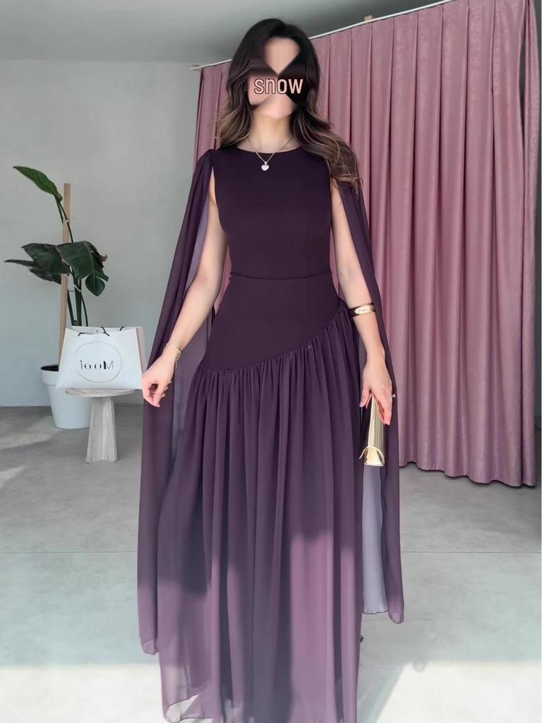 European & American Women's Fashion 2025: Elegant Casual High-Waist Round Neck Long Dress