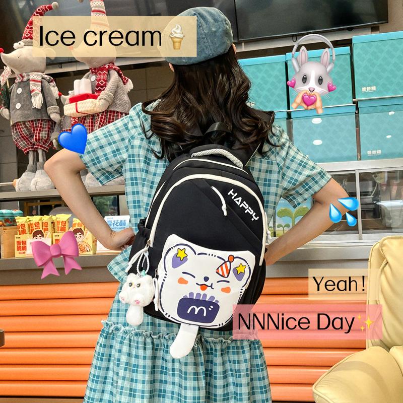 

Large Capacity Backpack Elementary School Students Junior High School Students High School Students Campus Cute Girl Backpack with pendant