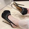 Eilyken Sexy Slingbacks talons hauts extrêmes plate-forme femme pompes concepteur soie cristal bout rond fête strip-teaseuse chaussures