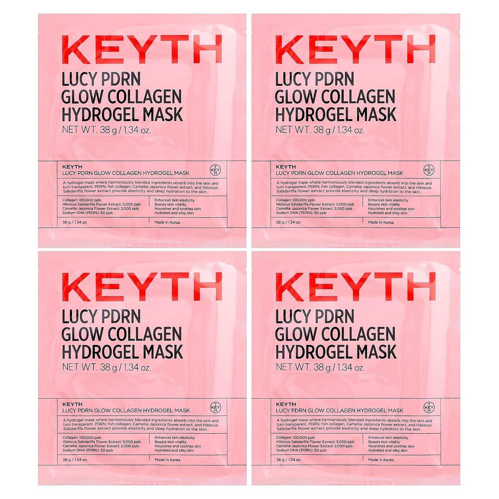 KEYTH, Люси, Гидрогелевая маска красоты PDRN Glow Collagen, 4 листа, 38 г (1,34 унции) Каждый