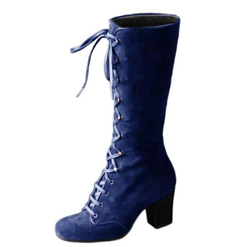 Foreign Trade Large Size Tall Tube But Knee Strap Polished Women's Boots Autumn and Winter New Square and European and American Style Women's Boots