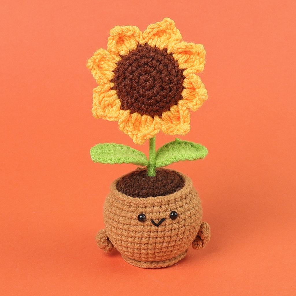 Emotional Support Crochet Sunflower Cute Knitted Flowers Potted Table Decor Graduation Gift Knitting Flower Pot Desk Accessories