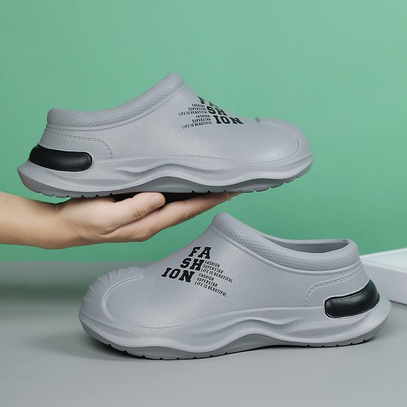Fashion Men Chef Shoes Anti Slip and Oil Proof Work Shoes Lazy Slippers Casual Trendy Slipper One Step Fashion Garden Shoes For Beach