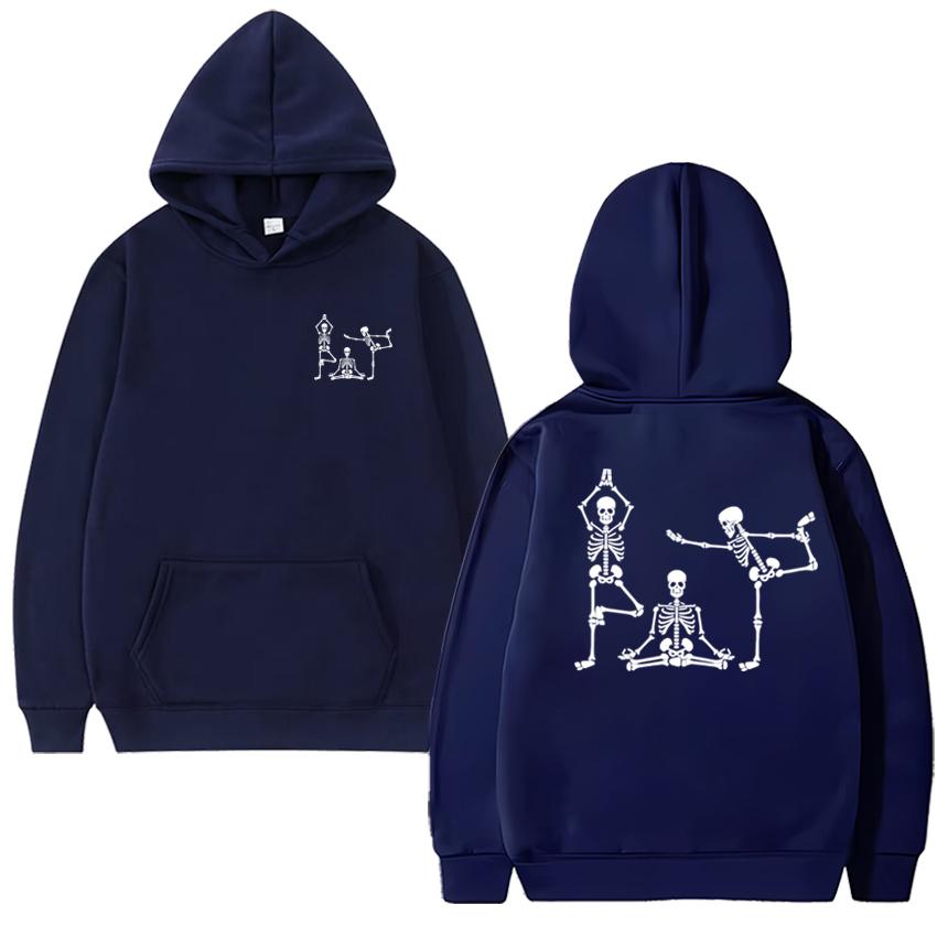 Gothic Skeleton Yoga Funny Halloween Double Sided print streetwear Men women vintage hip hop Hoodie Unisex punk Fleece pullovers