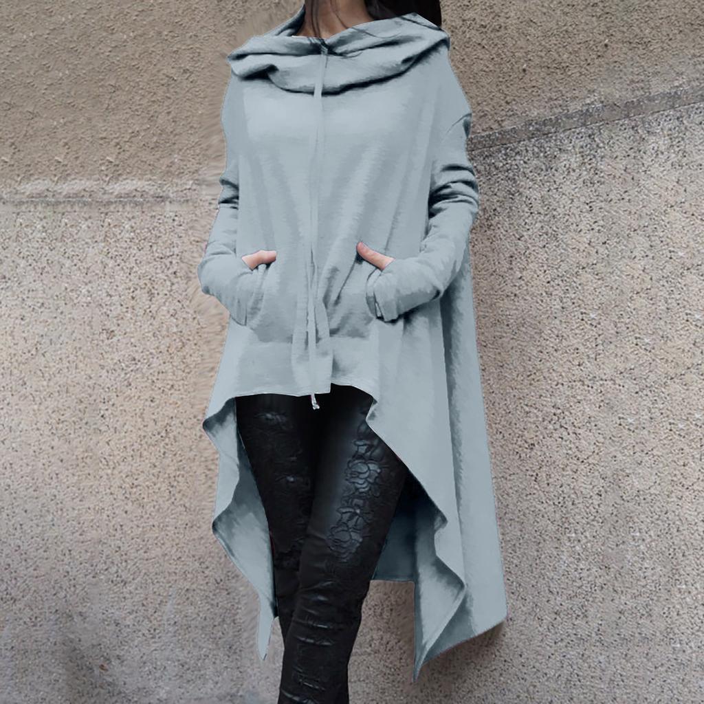 Women's Loose And Comfortable Pile Neck Long Sleeved Solid Color Long Hoodie
