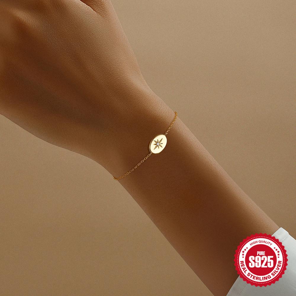 Simple S925 Sterling Silver Daily Wear Octagonal Star Diamond Round Bracelet Women'S Versatile Jewelry