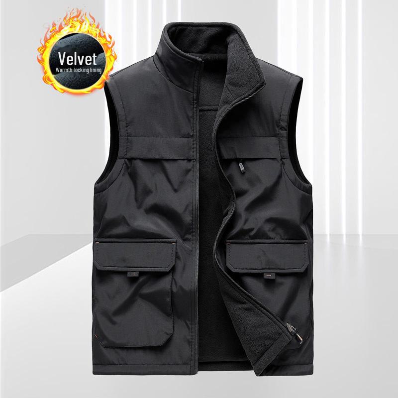 

Мужской двухсторонний жилет с множеством карманов: Модный бархатный жилет для осени и зимы. 2XL чёрный