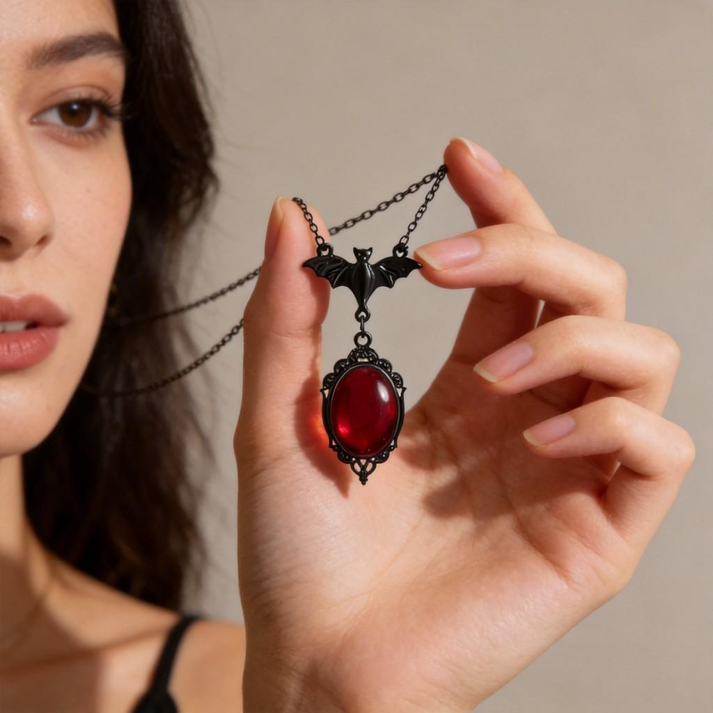 Gothic Bat Necklace For Women With Vampire Pendant And Cross Chain Style