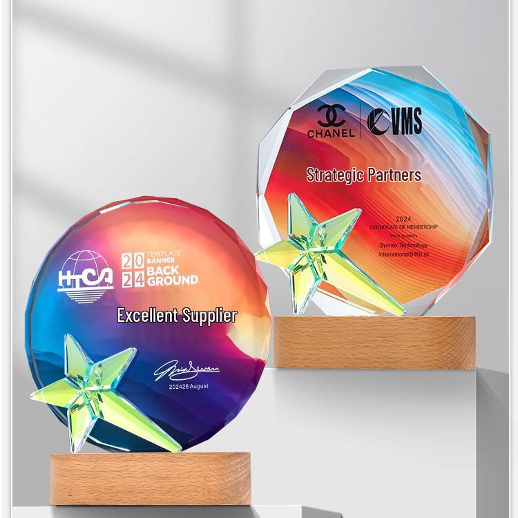 Premium Crystal and Metal Award Trophy - Colorful Company Employee Commemoration