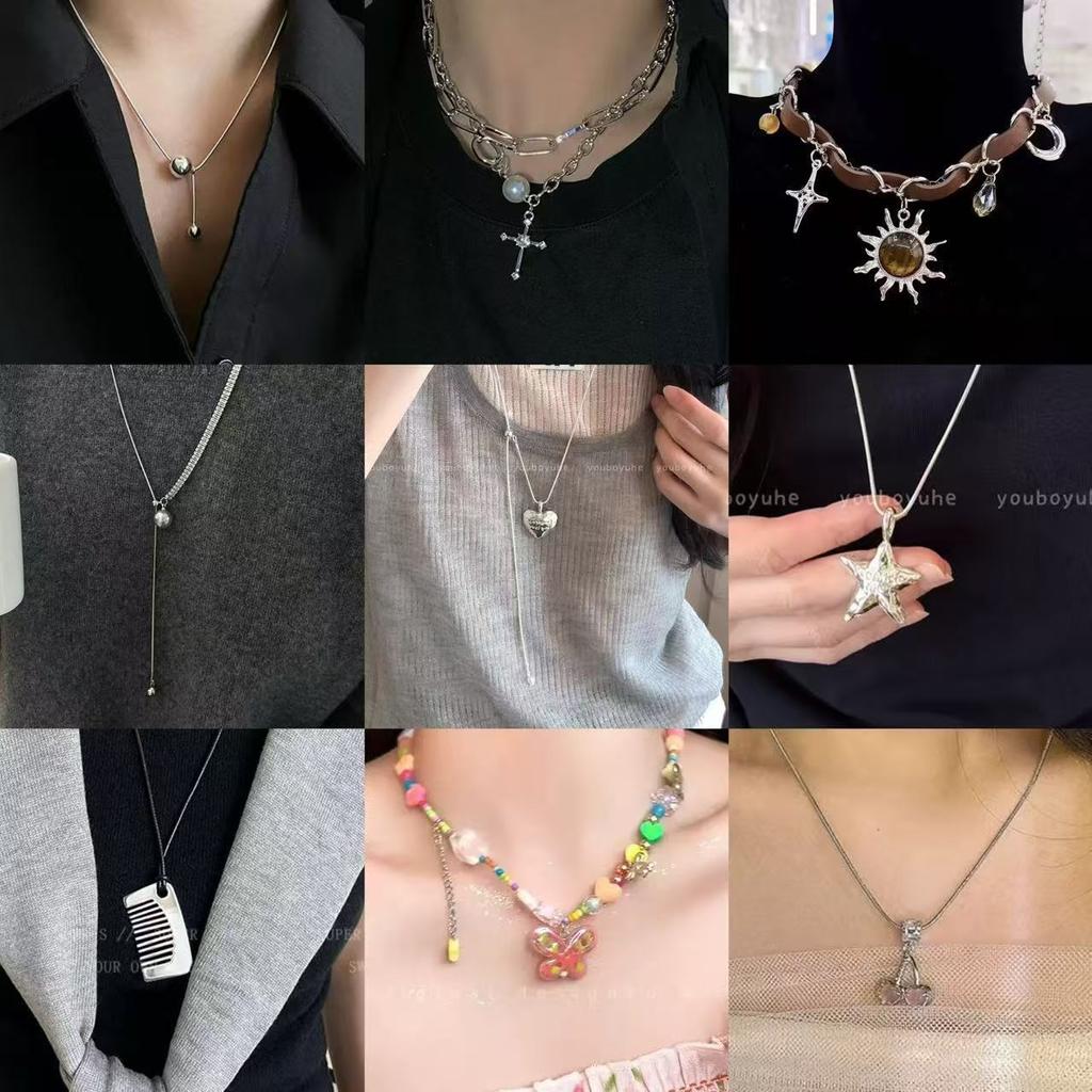 Color love butterfly beaded necklace women's summer new sweet cool babes Internet celebrity collarbone chain fringed neck chain sweater chain