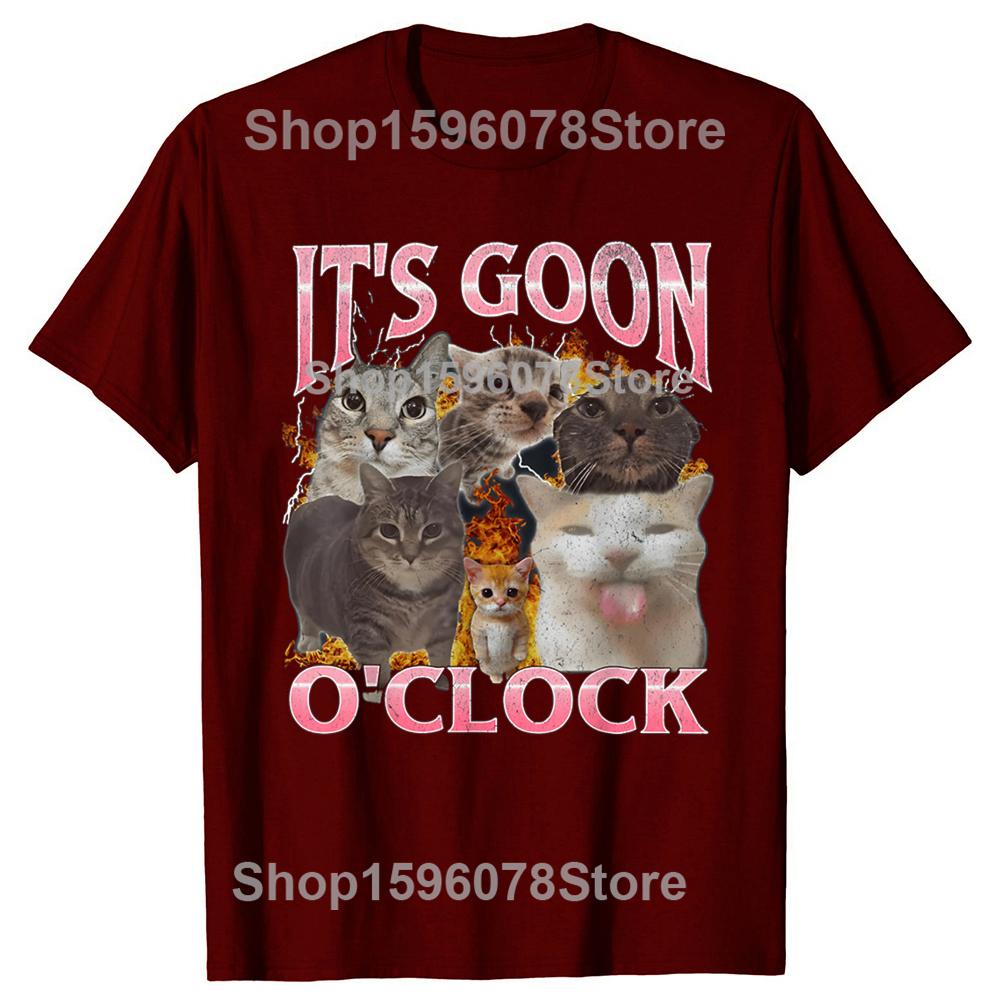 Lustiges IT's GOON O'CLOCK Katze Grafik T-Shirt Herren Damen Lässig Hip Hop Streetwear T-Shirt Baumwolle Kurzarm Übergroße Kleidung