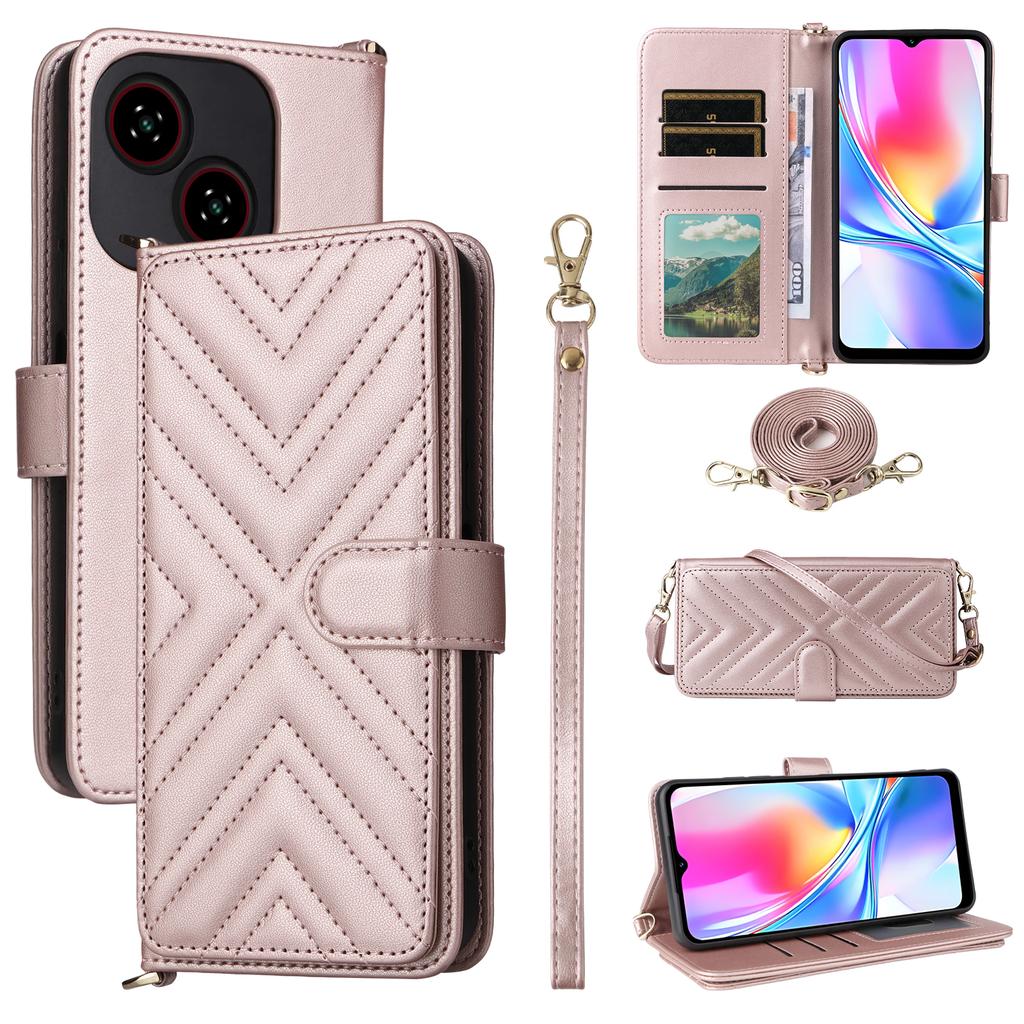 Pro ZTE Blade A35e (Z2466) Peněženkové pouzdro s ramenním/zápěstním popruhem Kožený kryt na telefon Stojánek