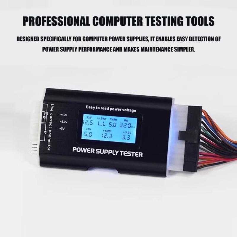 Computer PC Power Supply Tester Connector Power Supply Tester LCD Screen Diagnostic Tester Aluminum Enclosure