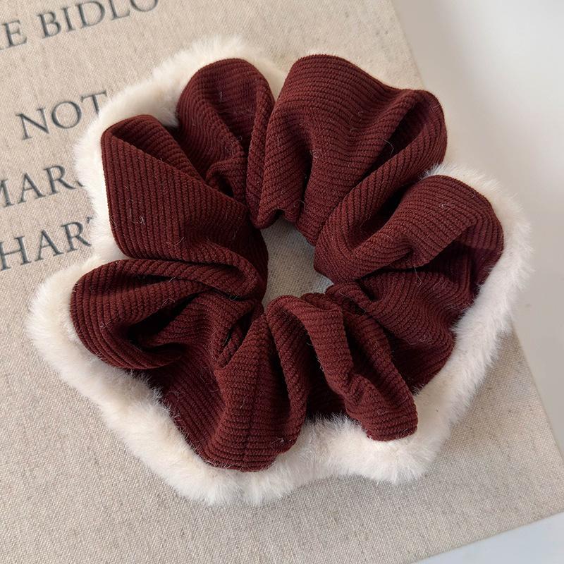 Autumn Winter Retro Corduroy Hairy Large Hair Scrunchies Headbands Women Girl Temperament Hair Rope Rubber Band Hair Accessories