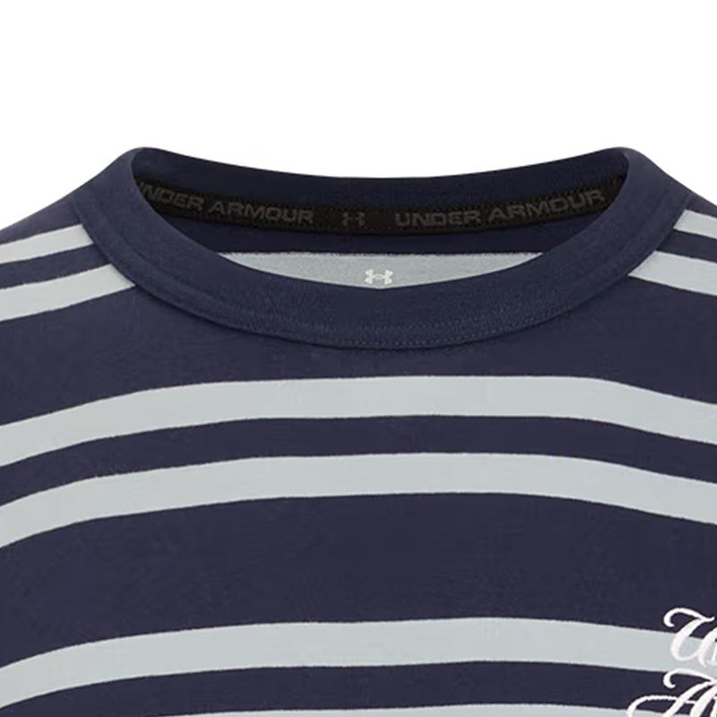 Under Armour Sports Club Round Neck Drop Shoulder Striped Short Sleeve T-Shirt Unisex T-Shirts Navy-Blue 6006003-410