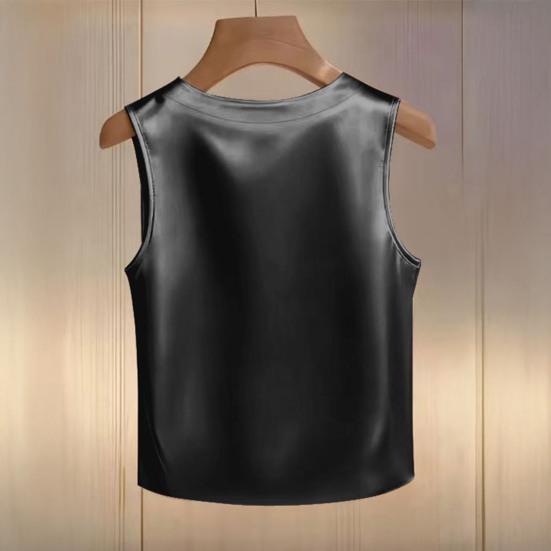 Damenweste Rundhalsausschnitt Imitierte Perlen Verziert Ärmellos Oberteile Glattes Satin Weiche Oberteile Lockerer Schnitt Freizeitoberteile Party Urlaub Tägliche Kleidung