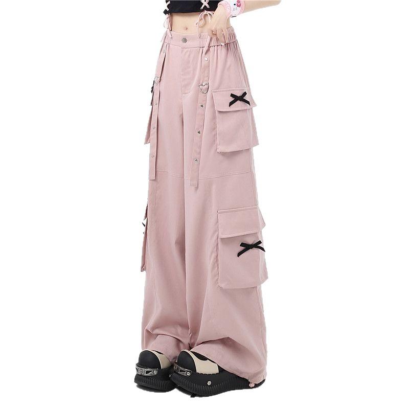 Pantalones Casuales de Verano Finos Dulces Frescos de Cintura Alta para Mujer Street Rectos Holgados Pierna Ancha Pantalones Cargo Pantalones Y2k Chica Caliente
