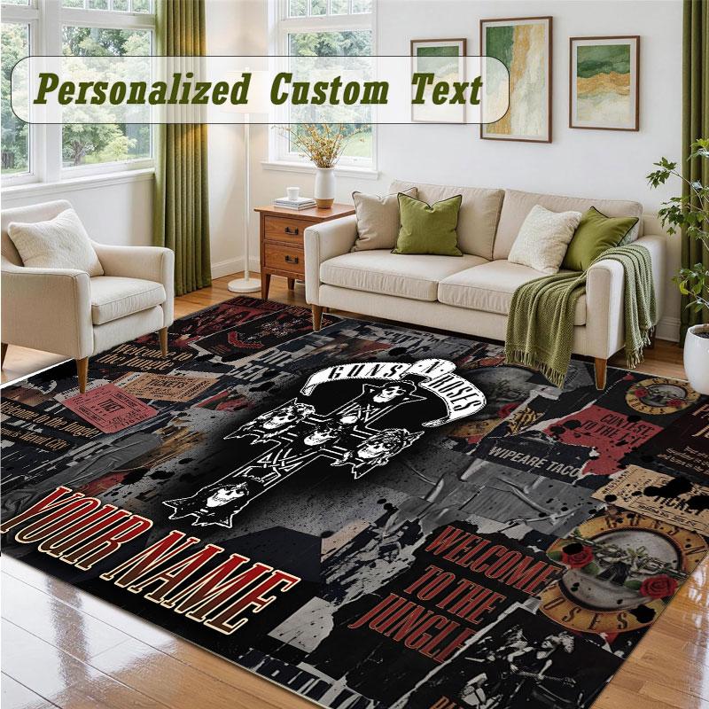 Crystal Velvet Square Rug Custom NameGuns N’ Roses Pattern Non Slip Home Floor Decor Rug