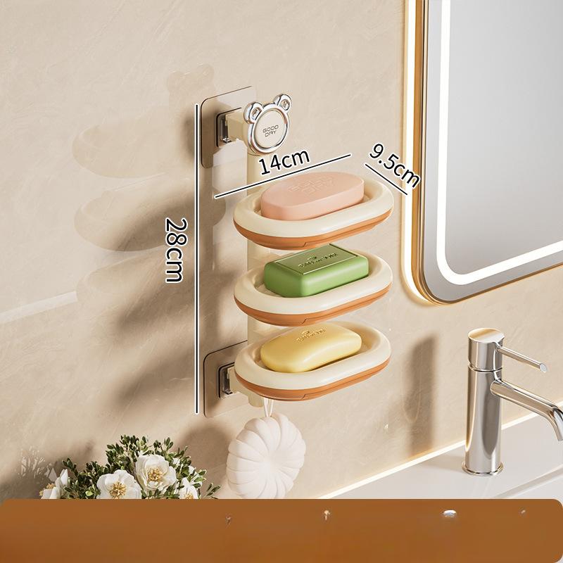 Non-perforated Wall-mounted Soap Box Multi-layer Rotating Bathroom ShelfDraining Box
