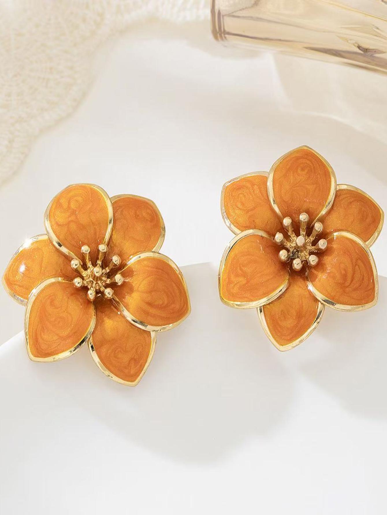 

Women s Earrings, Orange Flower Bohemian Style Earrings, Suitable for Daily Wear and Vacation Wear оранжевый