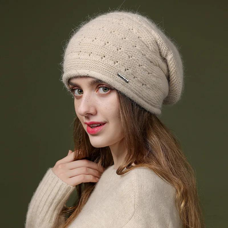 WTEMPO Autumn Winter Woolen Warm Beanie Hats Women's Elegant Large Size Versatile Knitted Hats Warm Beret Mother Hats