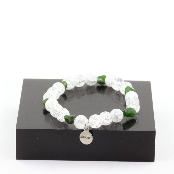 Brazilian Diopside Bracelet + 8mm Brazilian Cracked Quartz Beads