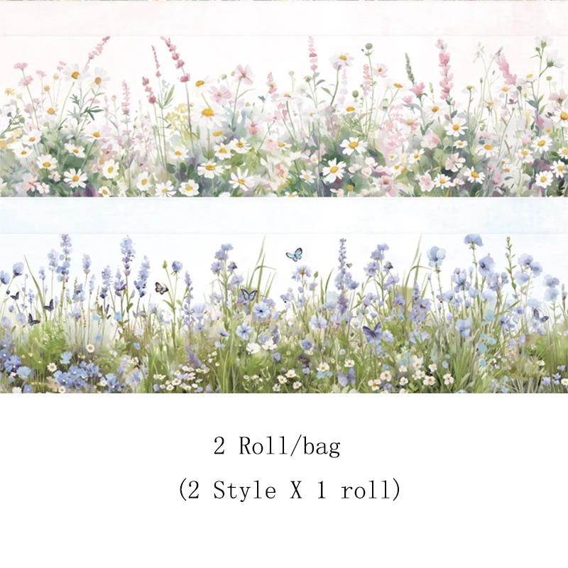 

2 Roll PET Tape Green Notebook Flowers Landscape Series Primer Scrapbook Hand Account Stickers Decorative Gift Packaging Tape