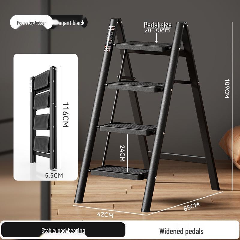 Multifunctional Folding A-Frame Ladder: Indoor Thickened Small Step Ladder with 3-4 Steps & Flower Stand