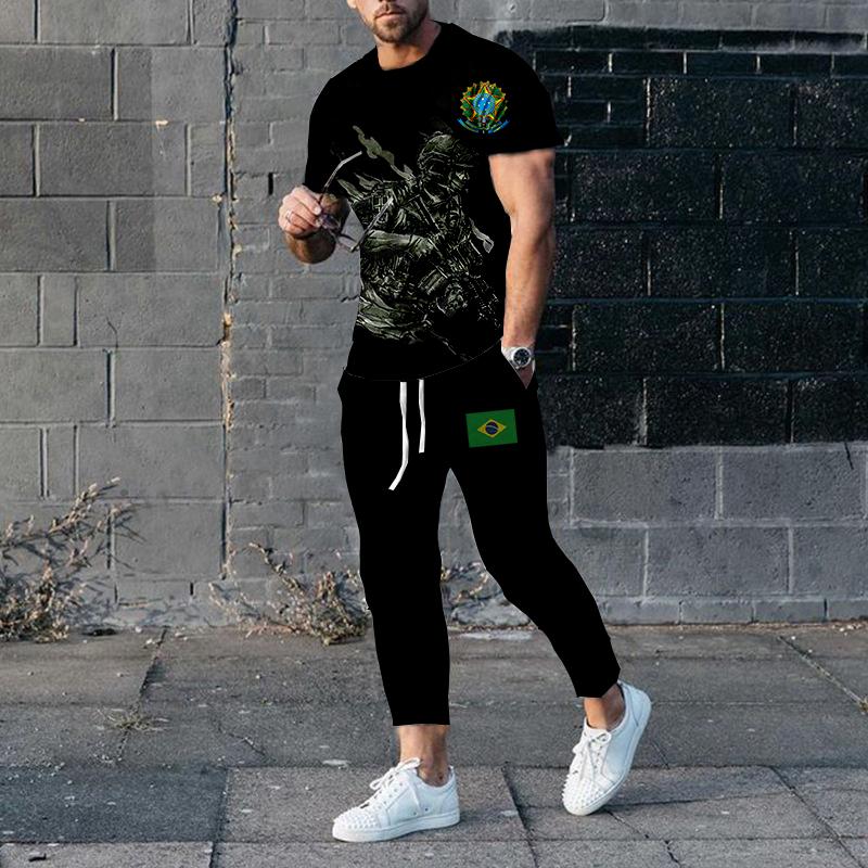 Brazil Flag 3D Print Men T-shirt Pants Tracksuit New T Shirts Trousers Sets 2 Pieces Summer Streetwear Oversized Suit Sportswear