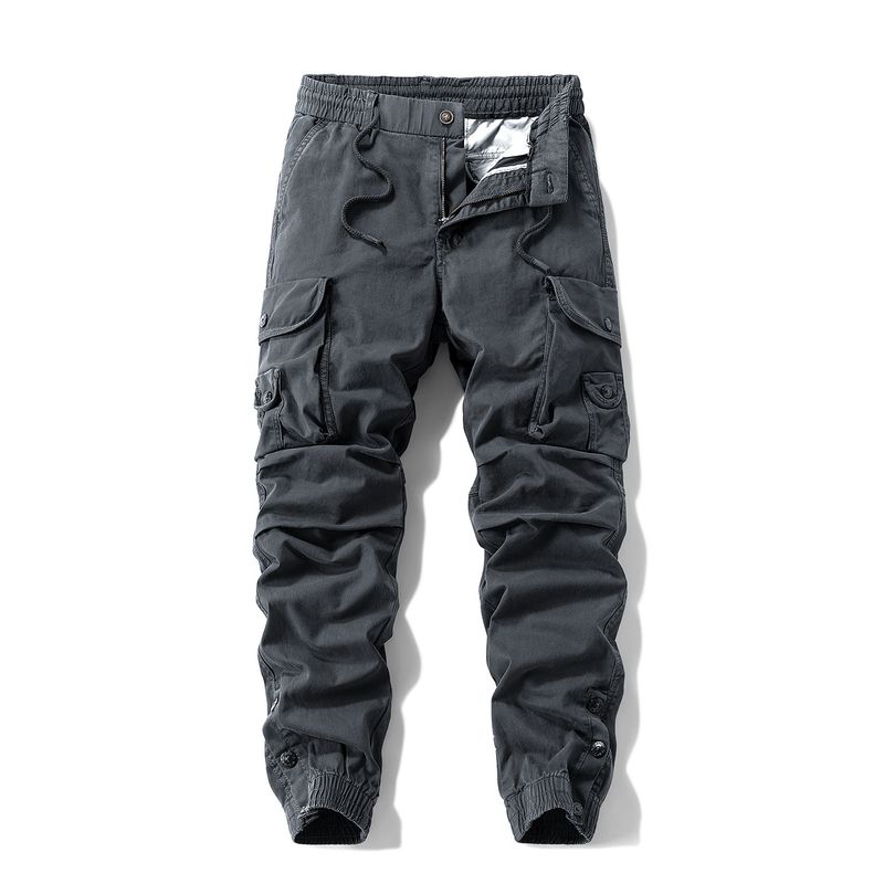 Foreign Trade Export Surplus Autumn and Winter Men's Thickened New Retro Trendy Washed Pure Cotton Multi-Pocket Jogger Cargo Pants