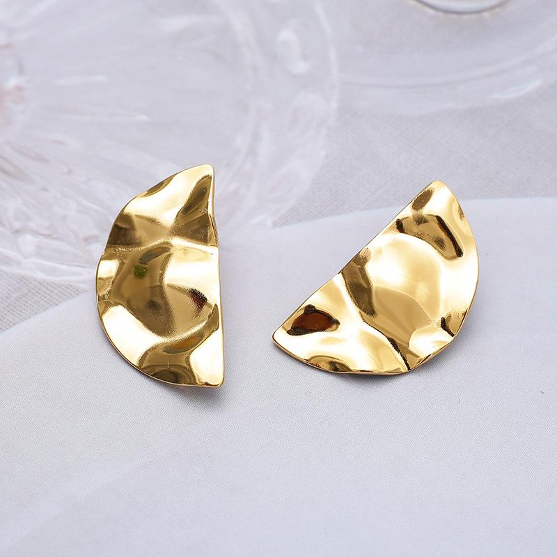 European and American fashion personality niche exaggerated design stainless steel stud earrings geometric semicircular symmetrical personalized