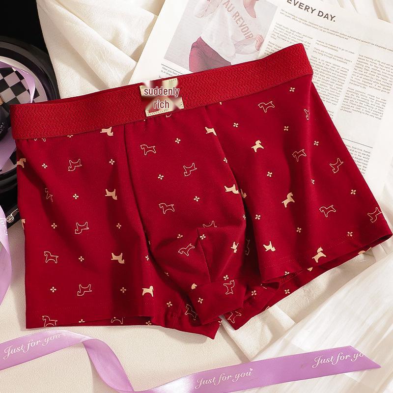 Red Pure Cotton Men's Boxer Briefs - Year of the Horse Gift Box Edition.