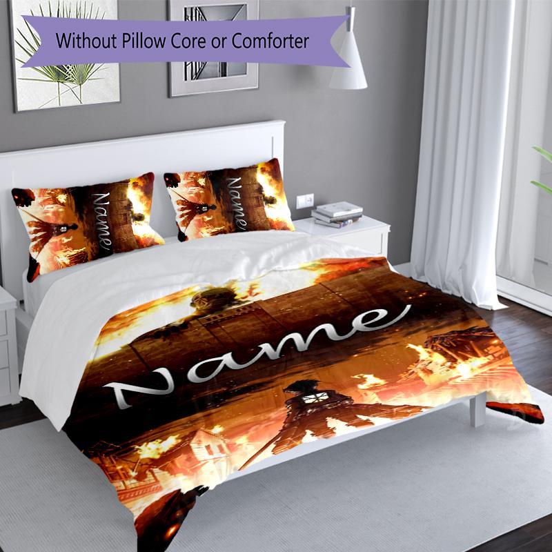 3pcs Custom Name Attack on Titan Set,Includes 1 Duvet Cover and 2 Pillowcases,All-season Bedroom Decor