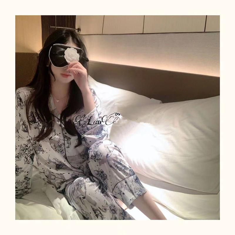 Women's Floral Silk Pajamas - Long-Sleeved, Thin & Stylish Korean Homewear for Spring/Autumn