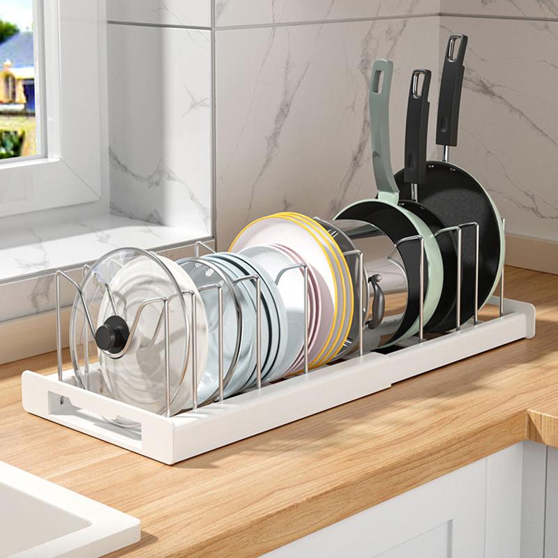 Skalierbarer Pfannenhalter, verstellbarer Topfdeckel-Aufbewahrungsregalschrank, Küchengeschirr-Organizer, Topfdeckel, Schneidebretthalter, Pfannenregal