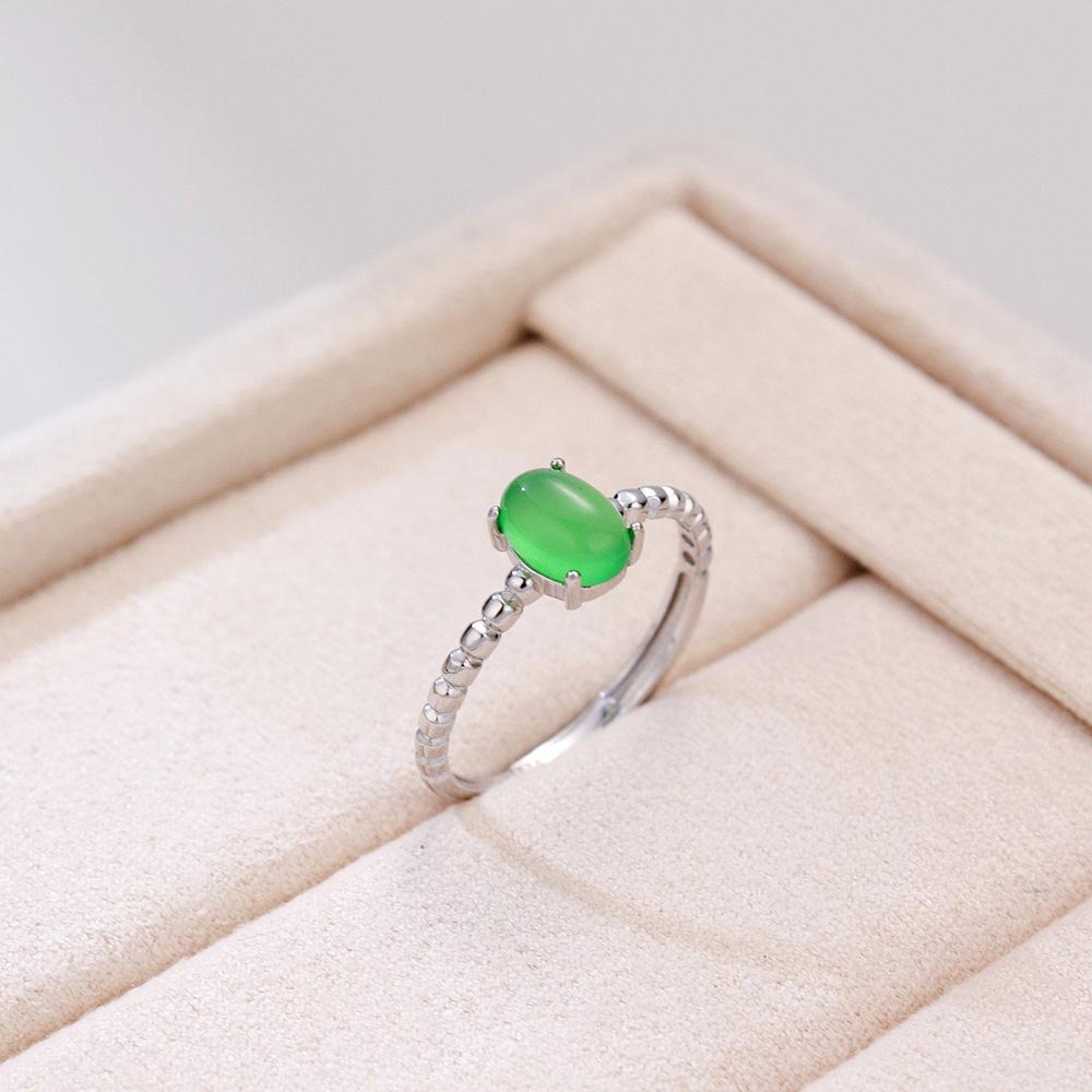 S925 Sterling Silver White Gold-Plated Adjustable Egg-Shaped Ring Base In Prong Setting, Exquisite Light Luxury Design.