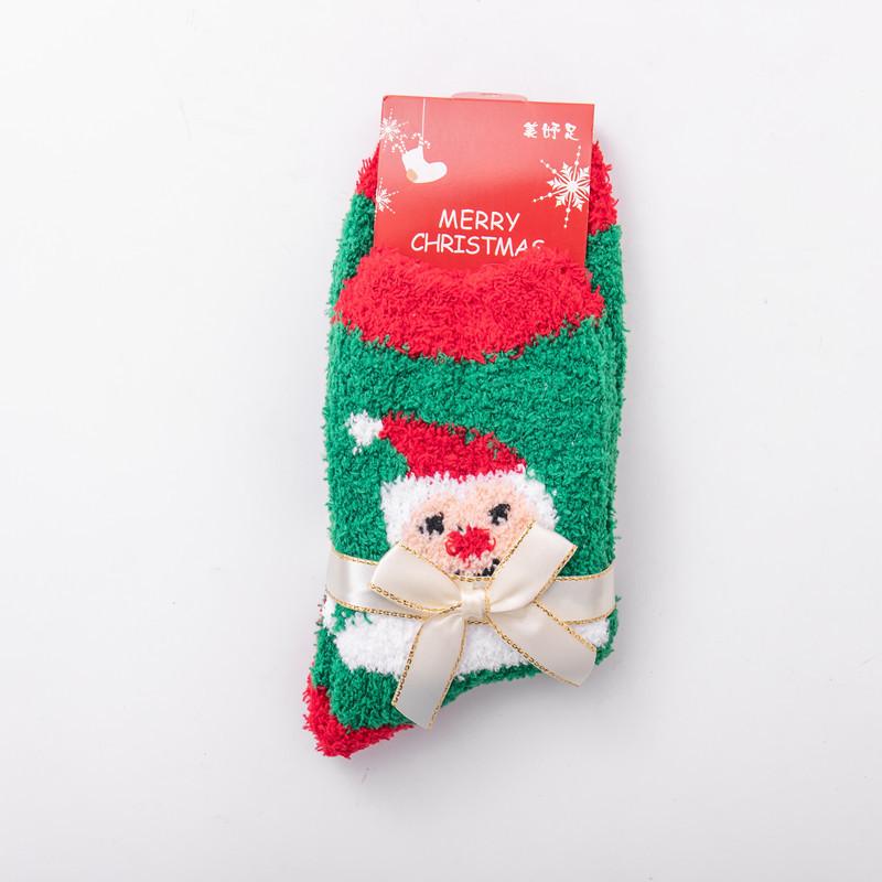 Autumn And Winter Coral Fleece Christmas Women'S Socks Home Heating Floor Socks Chinese New Year Festive Big Red Socks Female Cartoon Elk Socks