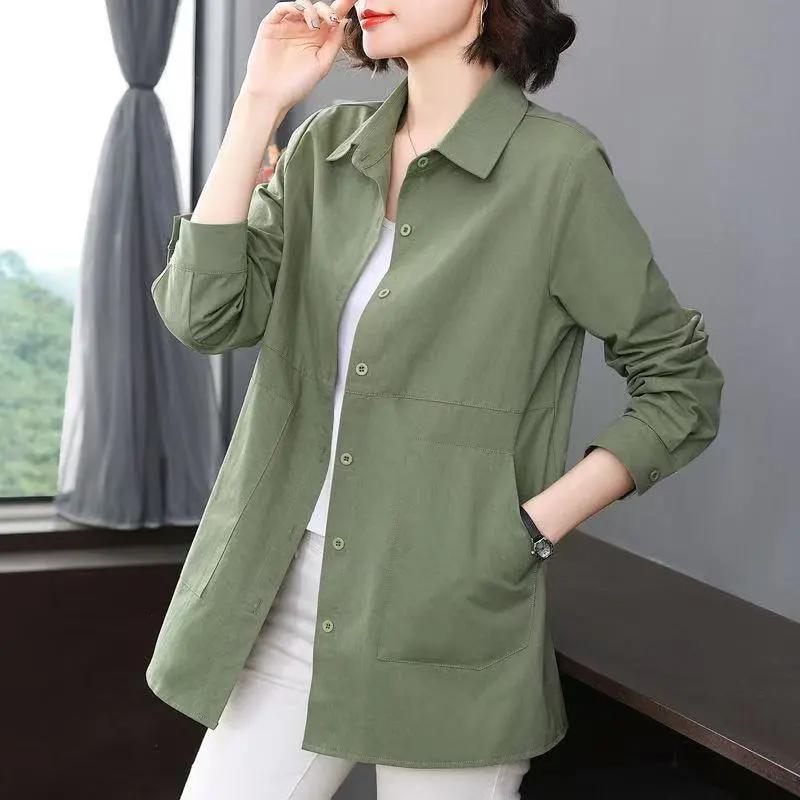 Cotton Shirt Long-sleeved Shirt Ladies Spring Mother Casual Top