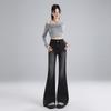 Autumn and Winter Black and Gray Slightly Pulled Jeans Women's New Autumn High-waisted Thin Small Flared Pants